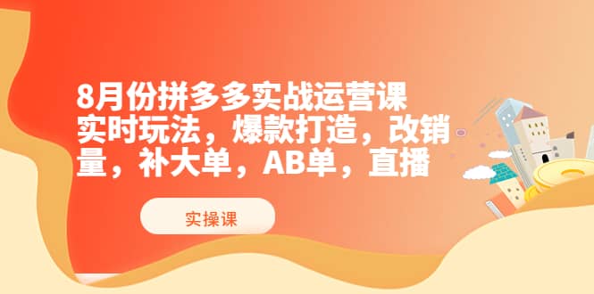 8月份拼多多实战运营课，实时玩法，爆款打造，改销量，补大单，AB单，直播-云创网