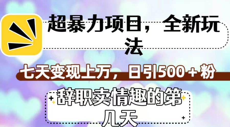 超暴利项目，全新玩法（辞职卖情趣的第几天），七天变现上万，日引500+粉-云创网
