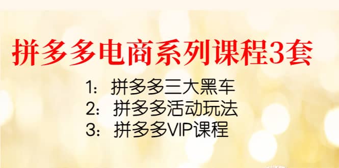 拼多多电商系列课程3套：拼多多三大黑车+拼多多活动玩法+拼多多VIP课程-云创网