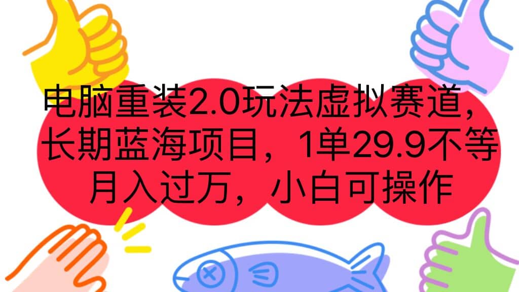 电脑重装2.0玩法虚拟赛道，长期蓝海项目 一单29.9不等 月入过万 小白可操作-云创网
