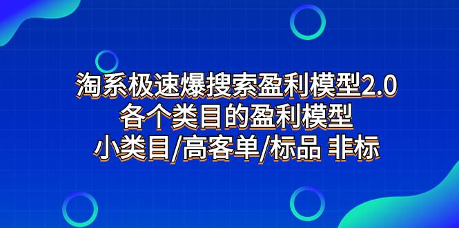 淘系极速爆搜索盈利模型2.0，各个类目的盈利模型，小类目/高客单/标品 非标-云创网