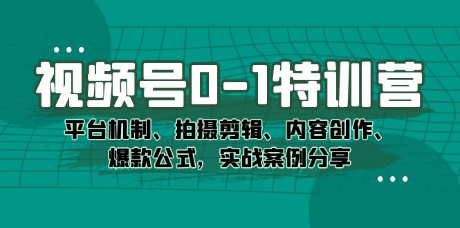 视频号0-1特训营：平台机制、拍摄剪辑、内容创作、爆款公式，实战案例分享-云创网