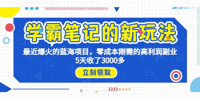 学霸笔记新玩法，最近爆火的蓝海项目，0成本高利润副业，5天收了3000多-云创网