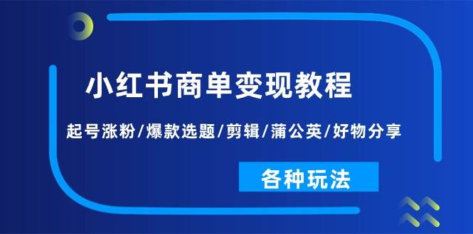 小红书商单变现教程：起号涨粉/爆款选题/剪辑/蒲公英/好物分享/各种玩法-云创网