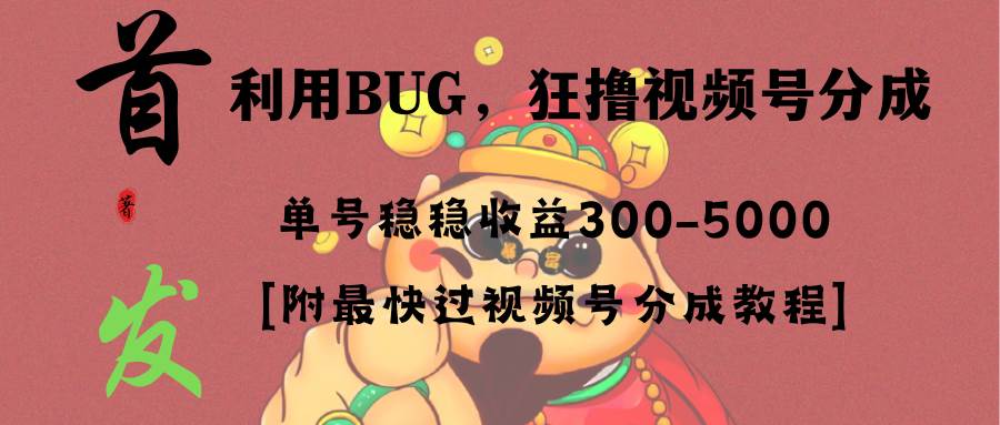 全网独家首发，视频号BUG，超短期项目，单号每日净收益300-5000！-云创网