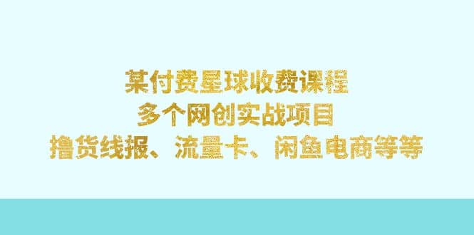 某付费星球课程：多个网创实战项目，撸货线报、流量卡、闲鱼电商等等-云创网