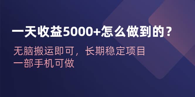 一天收益5000+怎么做到的？无脑搬运即可，长期稳定项目，一部手机可做-云创网
