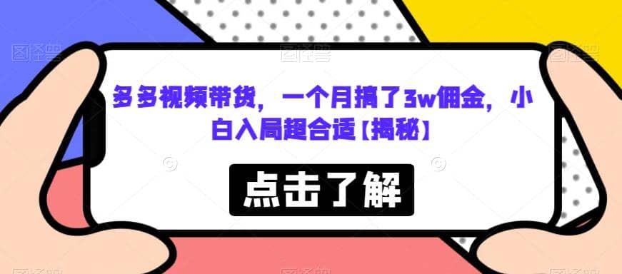 多多视频带货，一个月搞了3w佣金，小白入局超合适【揭秘】-云创网
