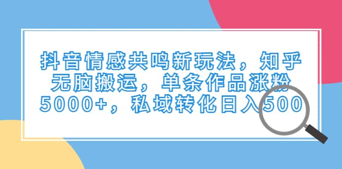 抖音情感共鸣新玩法，知乎无脑搬运，单条作品涨粉5000+，私域转化日入500-云创网