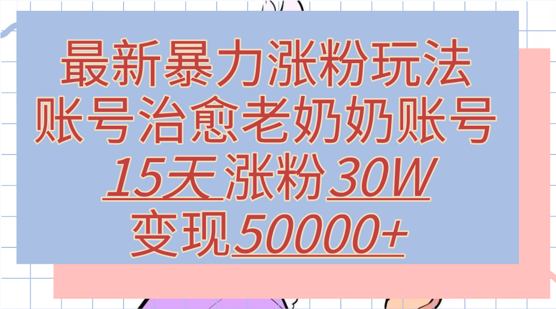 最新暴力涨粉玩法，治愈老奶奶账号，15天涨粉30W，变现50000+【揭秘】-云创网