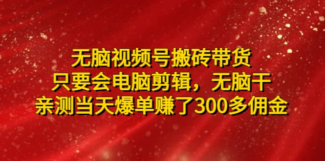 无脑视频号搬砖带货，只要会电脑剪辑，无脑干-云创网