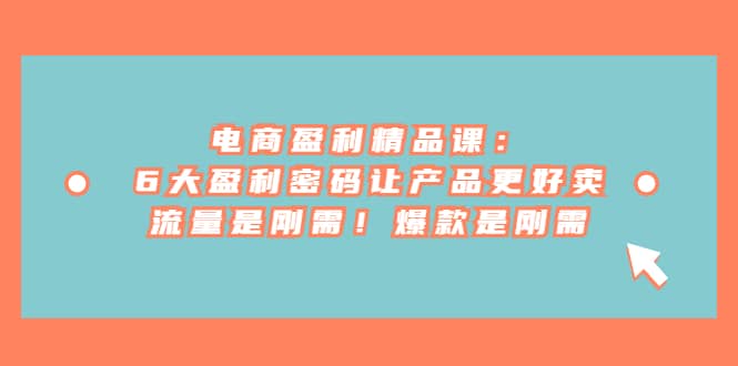 电商 盈利精品课：6大盈利 密码让产品更好卖，流量是刚需！爆款是刚需-云创网