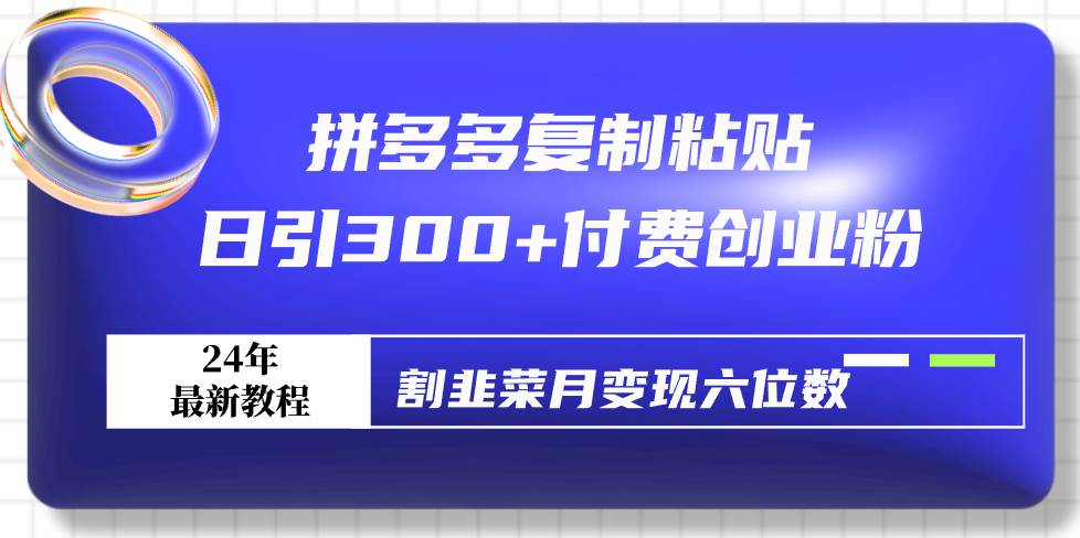 拼多多复制粘贴日引300+付费创业粉，割韭菜月变现六位数最新教程！-云创网