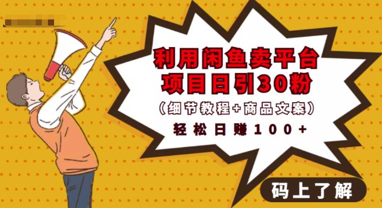 利用闲鱼卖平台项目课程资源日引流30+精准粉丝，轻松日赚100+，积累人脉可实现二次变现（细节教程+商品文案）-云创网