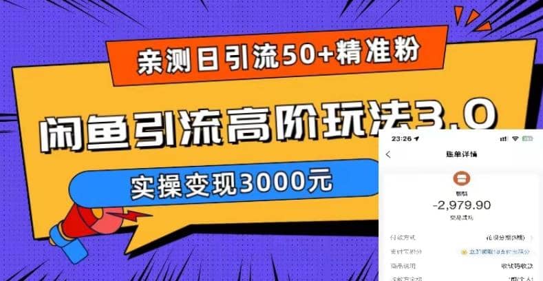 实测日引50+精准粉，闲鱼引流高阶玩法3.0，实操变现3000元-云创网