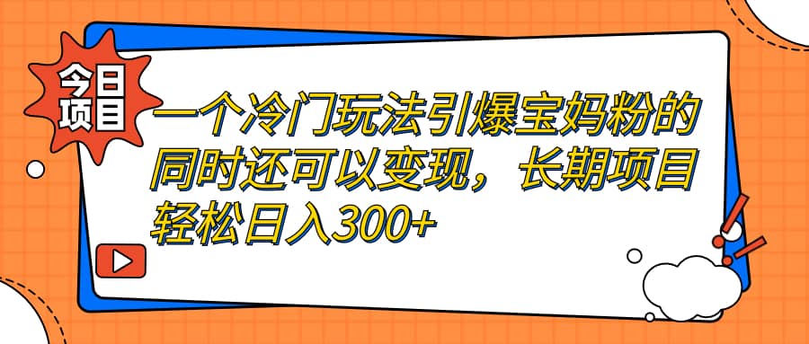 一个冷门玩法引爆宝妈粉的同时还可以变现，长期项目轻松日入300+-云创网