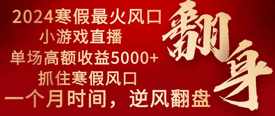 2024年最火寒假风口项目 小游戏直播 单场收益5000+抓住风口 一个月直接提车-云创网