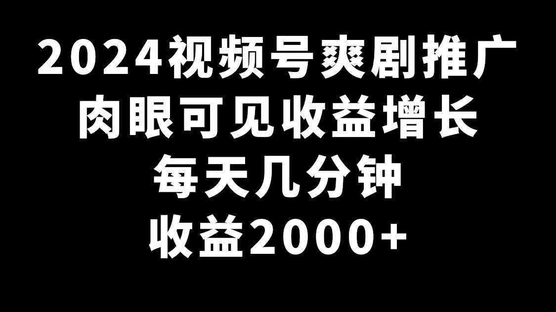 2024视频号爽剧推广，肉眼可见的收益增长，每天几分钟收益2000+-云创网