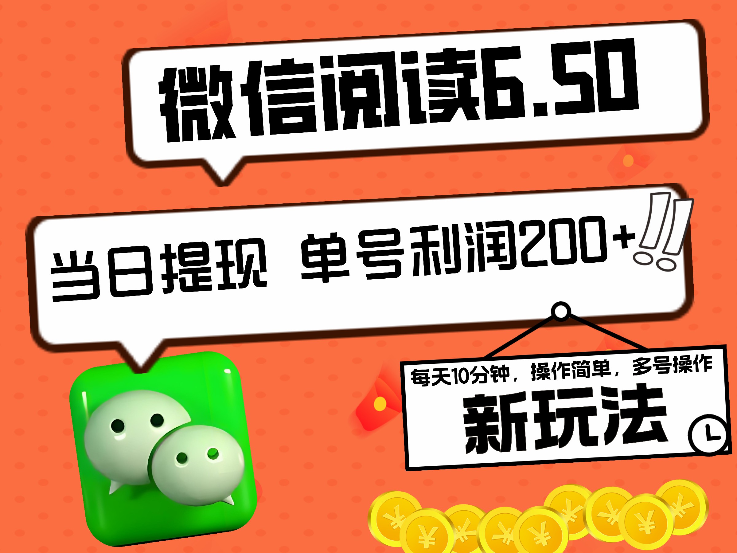 2024最新微信阅读6.50新玩法，5-10分钟 日利润200+，0成本当日提现，可矩阵多号操作-云创网