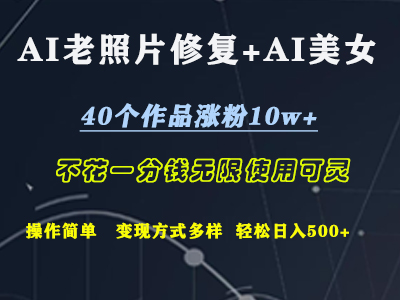 AI老照片修复+AI美女玩发  40个作品涨粉10w+  不花一分钱使用可灵  操作简单  变现方式多样话   轻松日去500+-云创网