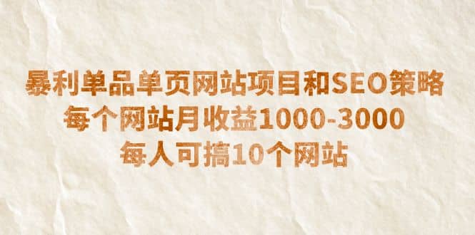 暴利单品单页网站项目和SEO策略 每个网站月收益1000-3000 每人可搞10个-云创网