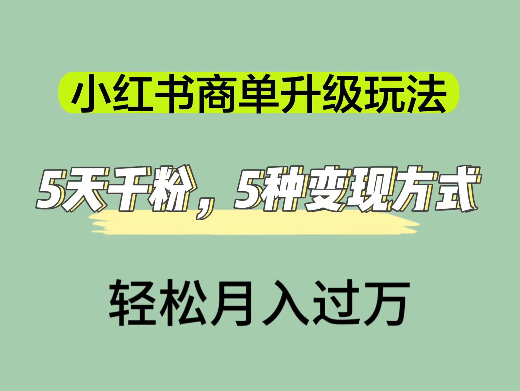 小红书商单升级玩法，5天千粉，5种变现渠道，轻松月入1万+-云创网