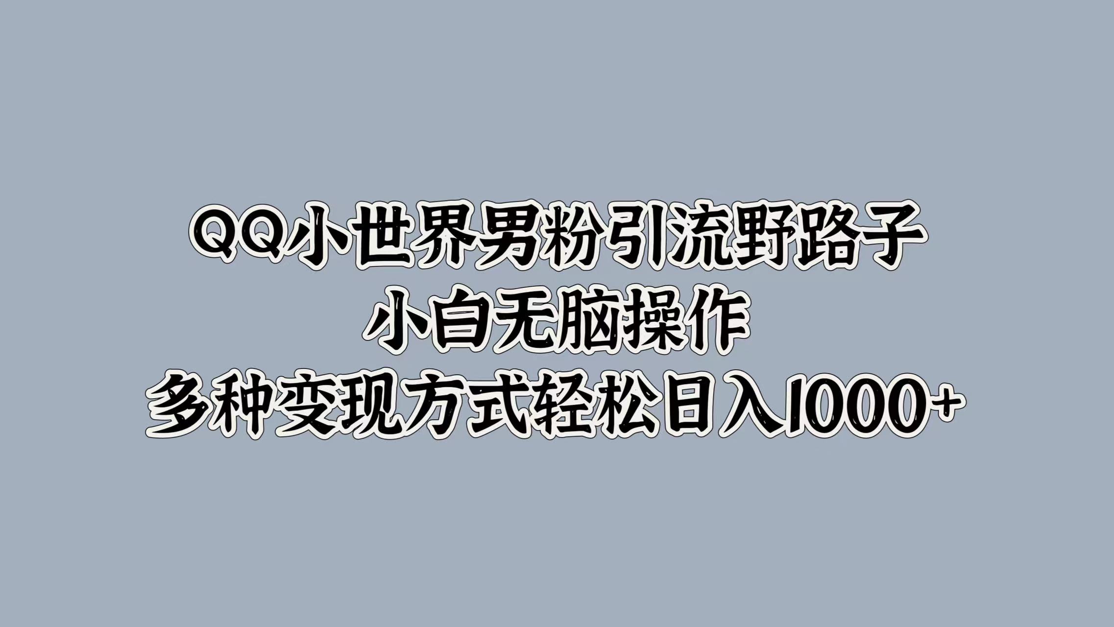 QQ小世界男粉引流野路子，小白无脑操作，多种变现方式轻松日入1000+-云创网