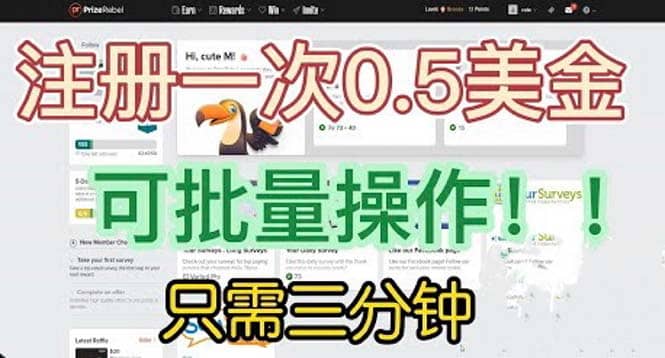 国外项目注册一次0.5美金 只需三分钟无脑操作 可批量放大 小白工作室福利-云创网