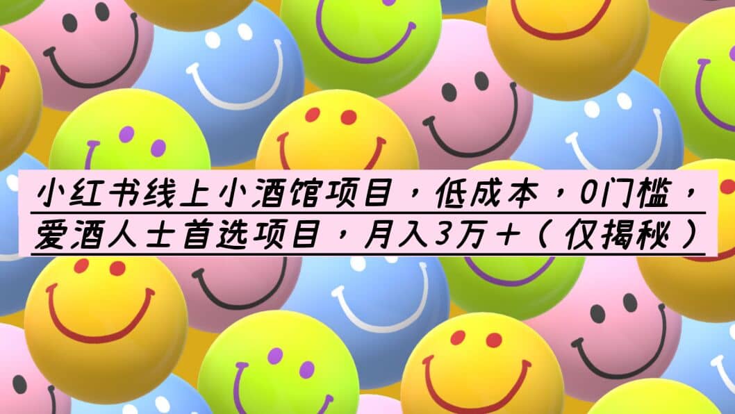 小红书线上小酒馆项目，低成本，0门槛，爱酒人士首选项目，月入3万＋-云创网