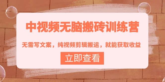 中视频无脑搬砖训练营：无需写文案，纯视频剪辑搬运，就能获取收益-云创网