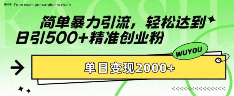 简单暴力引流轻松达到日引500+精准创业粉，单日变现2k【揭秘】-云创网