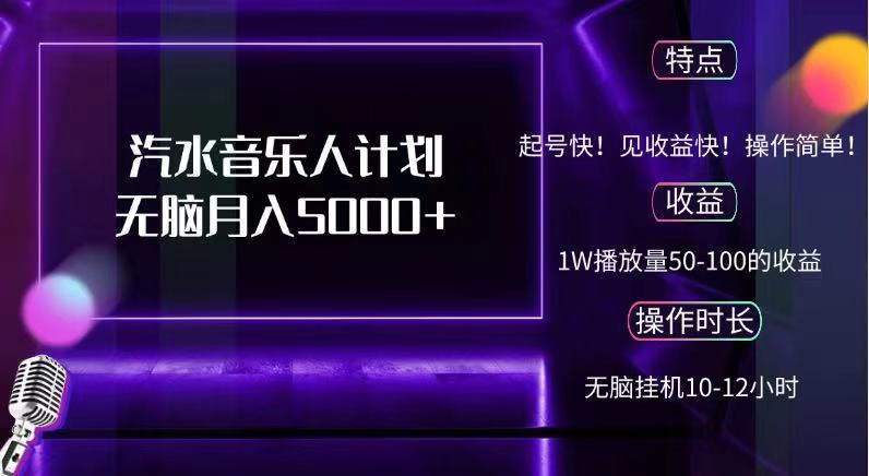抖音汽水音乐人，计划无脑月入5000+-云创网