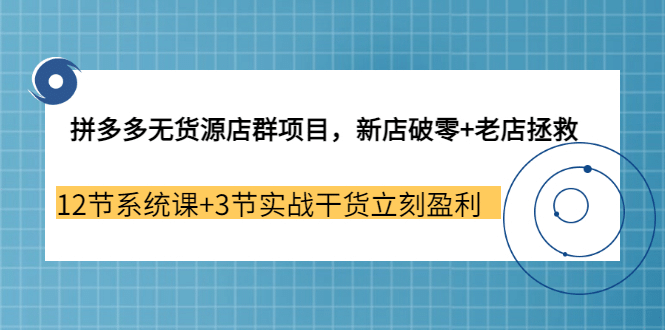 拼多多无货源店群项目，新店破零+老店拯救 12节系统课+3节实战干货立刻盈利-云创网
