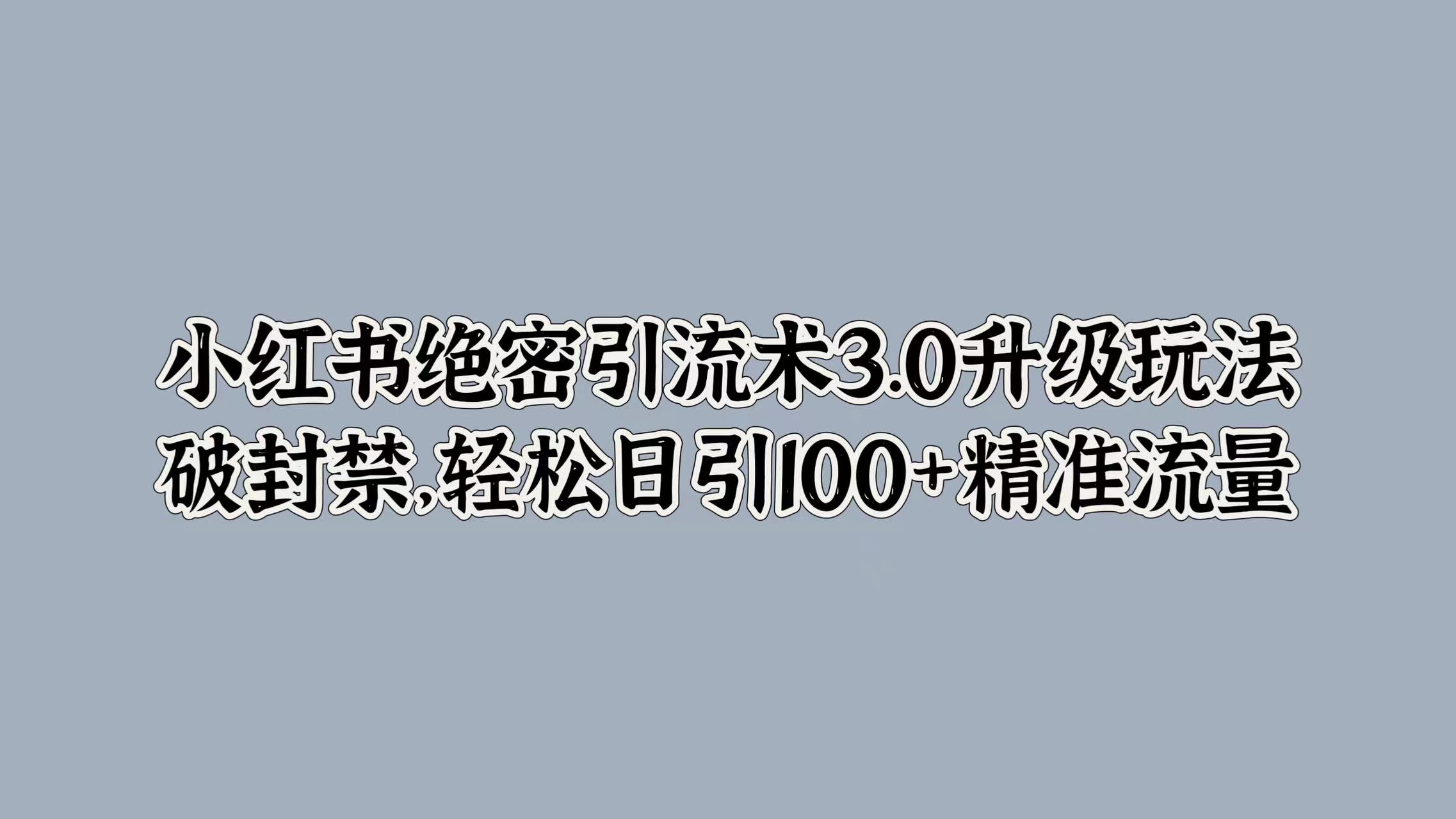 小红书绝密引流术3.0升级玩法，破封禁，轻松日引100+精准流量-云创网