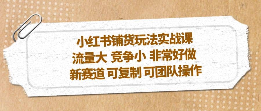 小红书铺货玩法实战课，流量大 竞争小 非常好做 新赛道 可复制 可团队操作-云创网