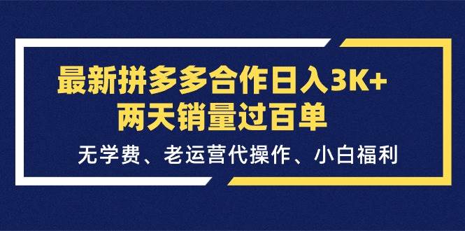 最新拼多多合作日入3K+两天销量过百单，无学费、老运营代操作、小白福利-云创网