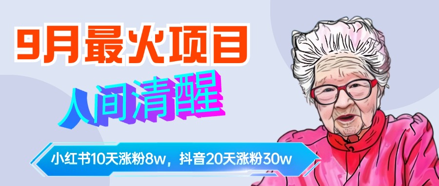 9月最火项目，人间清醒柒奶奶，10天小红薯涨粉8w+，单篇笔记报价1400.-云创网