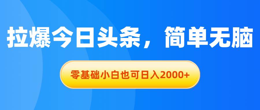 拉爆今日头条，简单无脑，零基础小白也可日入2000+-云创网
