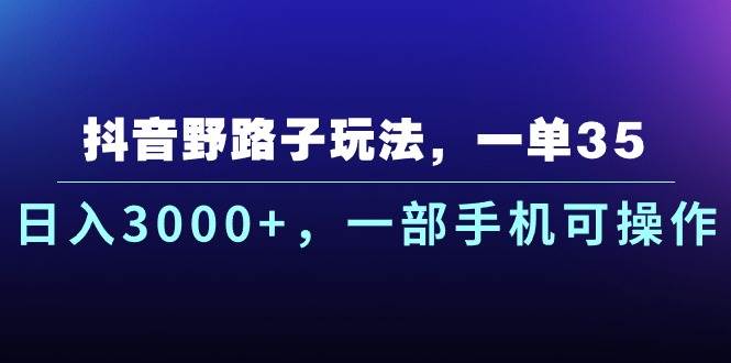 抖音野路子玩法，一单35.日入3000+，一部手机可操作-云创网