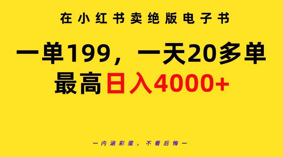 在小红书卖绝版电子书，一单199 一天最多搞20多单，最高日入4000+教程+资料-云创网