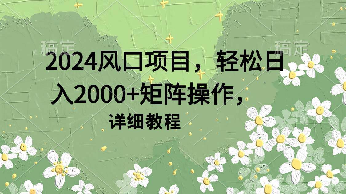 2024风口项目，轻松日入2000+矩阵操作，详细教程-云创网