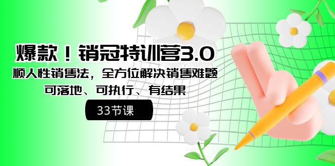 爆款！销冠特训营3.0之顺人性销售法，全方位解决销售难题、可落地、可执行、有结果-云创网
