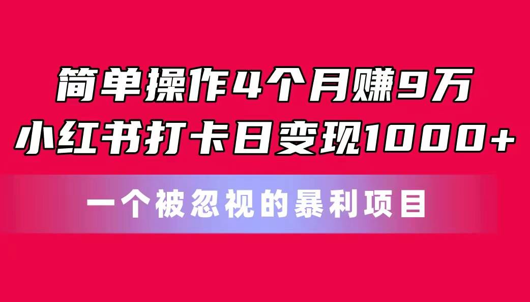 简单操作4个月赚9万！小红书打卡日变现1000+！一个被忽视的暴力项目-云创网