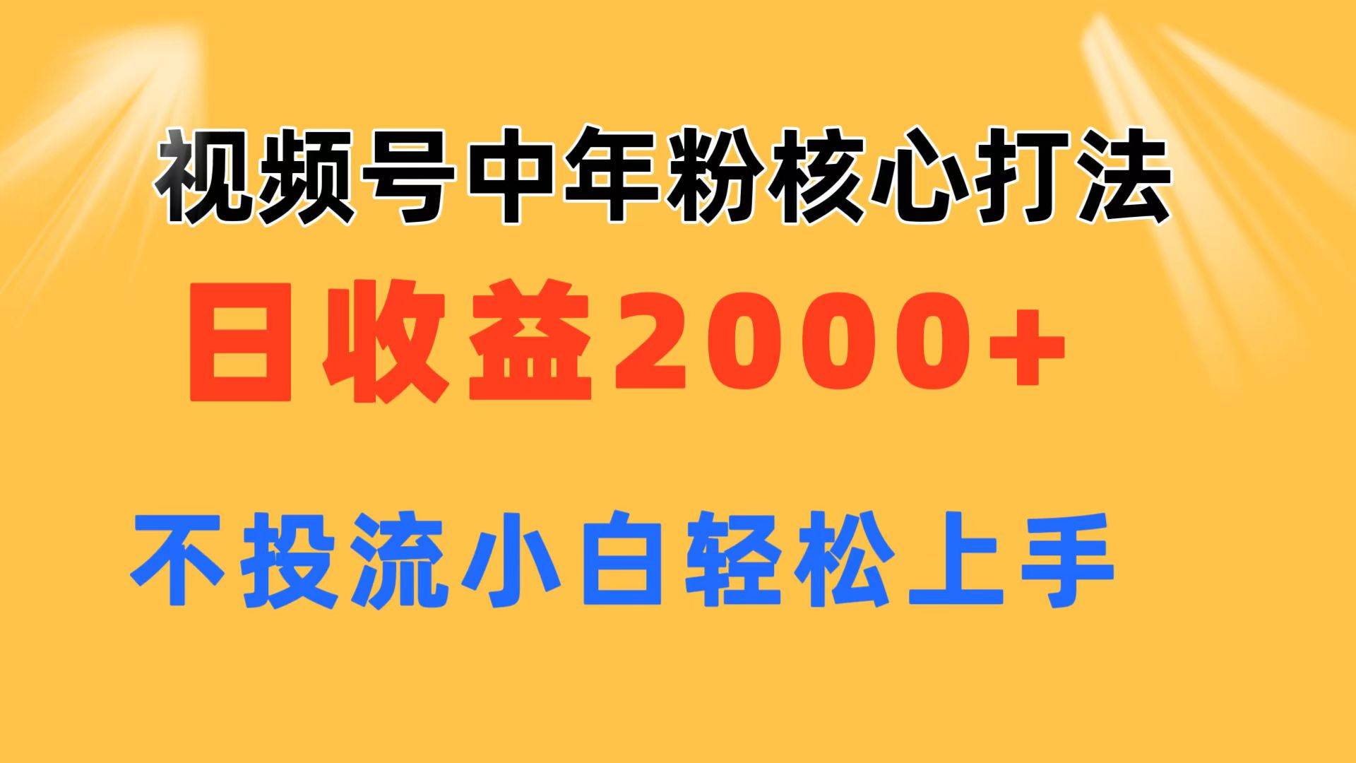 视频号中年粉核心玩法 日收益2000+ 不投流小白轻松上手-云创网