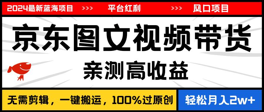 2024最新蓝海项目，逛逛京东图文视频带货，无需剪辑，月入20000+-云创网