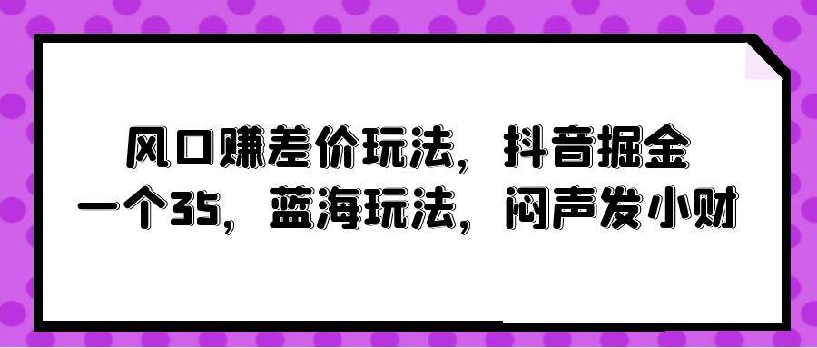 风口赚差价玩法，抖音掘金，一个35，蓝海玩法，闷声发小财-云创网