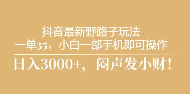 抖音最新野路子玩法，一单35，小白一部手机即可操作，，日入3000+，闷…-云创网