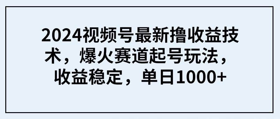 2024视频号最新撸收益技术，爆火赛道起号玩法，收益稳定，单日1000+-云创网