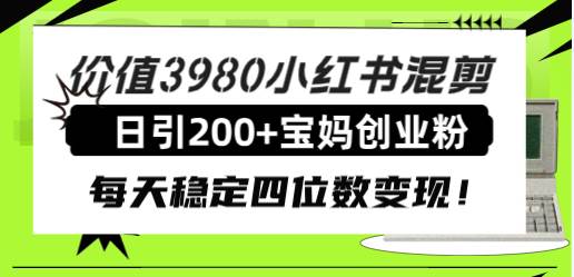价值3980小红书混剪日引200+宝妈创业粉，每天稳定四位数变现！-云创网