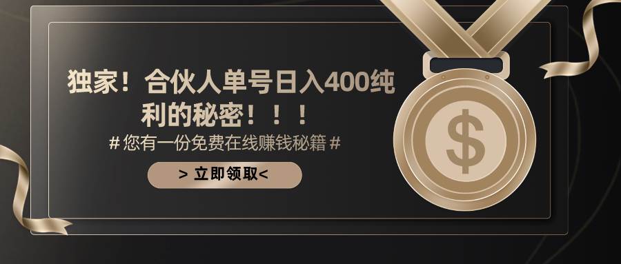 合伙人广告撸金最新玩法，每天单号400纯利-云创网